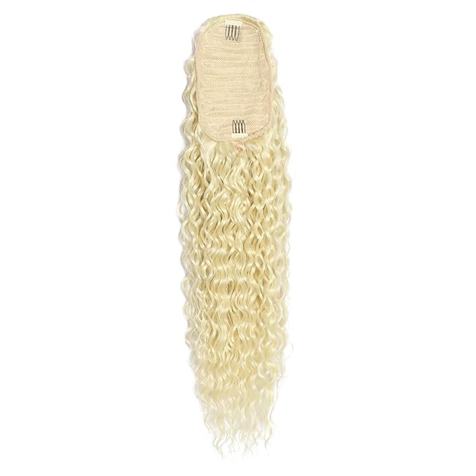 Deep Wave Ponytail Extension for Women 12 Inch 613# Curly Wavy Ponytail Hair Extensions Drawstring with Clips Short Synthetic Hairpiece for Daily and Party