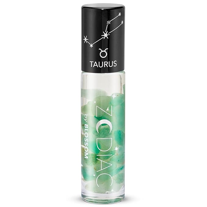Blossom Zodiac Sign Vanilla Scented Moisturizing Roll-On Lip Gloss with Crystals + pH Technology Color Changing Crystal Strawberry Scented Lip Balm, 2 Pack Bundle, Taurus/Turquoise