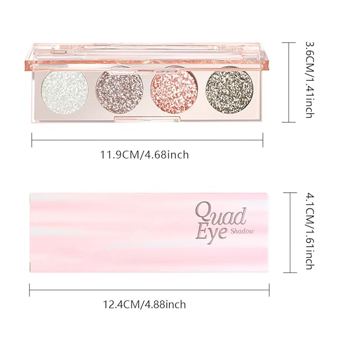 Shiny Shimmer Highlight Eyeshadow Palette, Cream Sparkling Glitter Metallic Powder Quad, Day to Night Champange Gold Silver Brown White Smoky sombras de ojos, Party Cosmetics (Cowherd-Shimmer-01#)