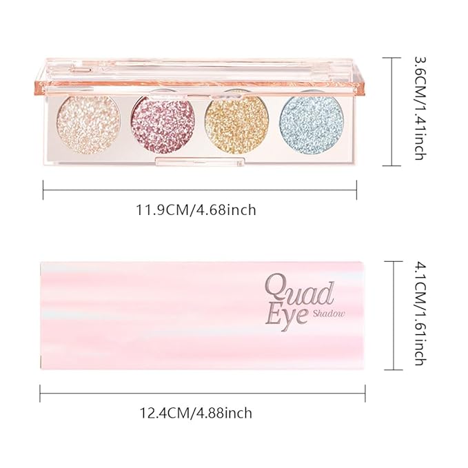 Shiny Shimmer Highlight Eyeshadow Palette, Cream Sparkling Glitter Metallic Powder Quad, Day to Night Champange Gold Silver Brown White Smoky sombras de ojos, Party Cosmetics (Weaver -Shimmer-02#)