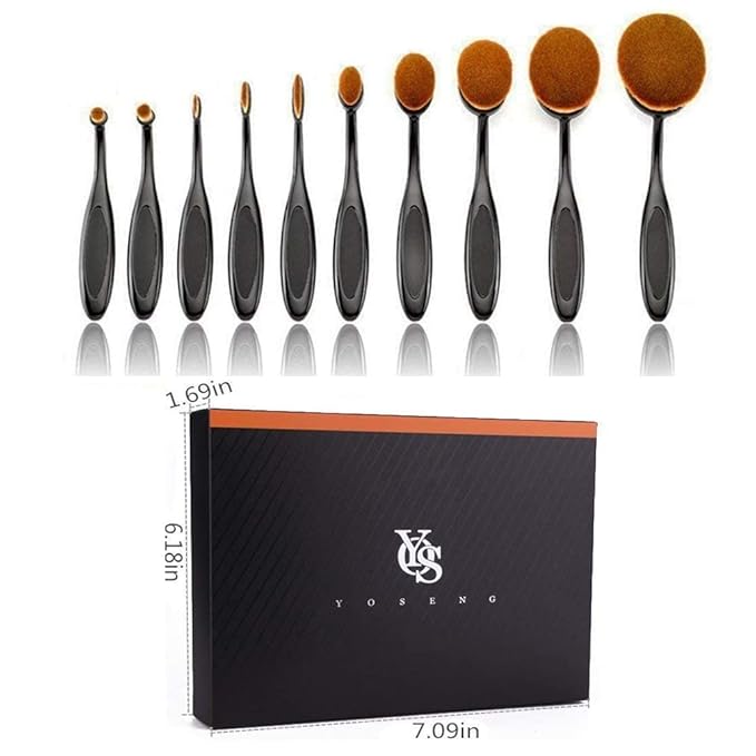 2 Sets Yoseng Oval Makeup Brushes 10 Fashionable Super Soft Professional Oval Toothbrush Foundation Contour Powder Blush Blending Brush Cosmetic Brushes Tool Set ink with Box Black(2 Pack)