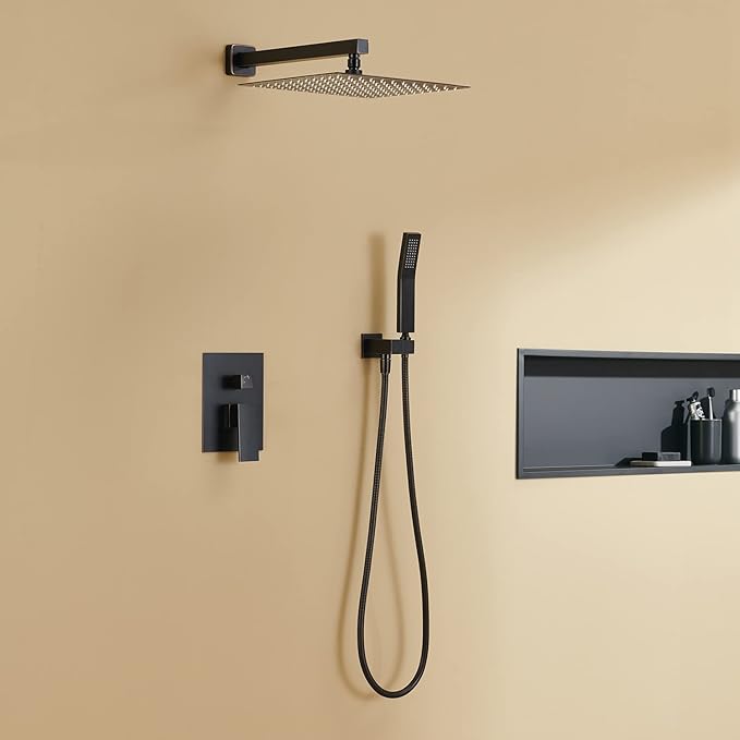 Artiqua Rain Shower System 12 Inches Shower Combo Set Oil Rubbed Bronze Wall Mount Faucet Bathroom Faucets with Rainfall Shower Head and Hand Shower