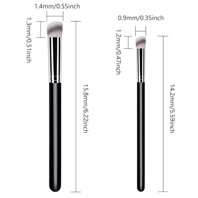 QIDSTERS 2Pcs Concealer Brush Set, Dense Mini Angled Kabuki Makeup Brush for Blending Under Eye Concealer, Detailed Nose Contour Setting Powder, Foundation & Eyeshadow, 270+370