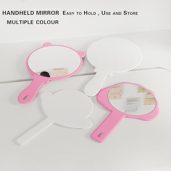 Hand Mirror for Men, 2 Pcs Salon Barber Hairdressing Hand Mirrors with Handle, Multi-Purpose Compact Travel Makeup Mirror, Big + Small Personal Bathroom Mirror (White, 7.09" Lx 9.06" W)