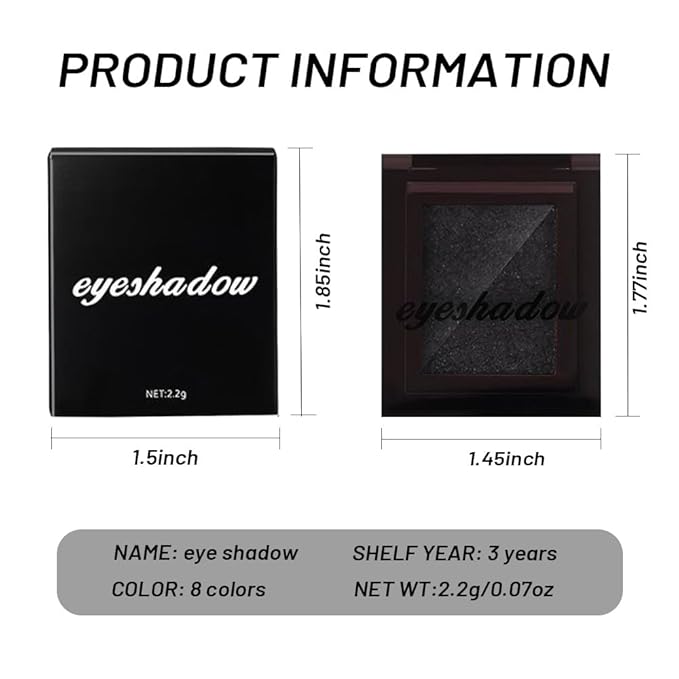 Black Single Shimmer Glittle Eye shadow Palette Makeup, Single Shimmer Eyeshadow for Older Women, High Pigment Natural Sombras Crema Para Ojos, Talc, Paraben & Cruelty Free (05#Black)
