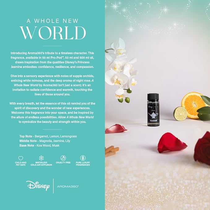 Aroma360 | Disney Pro- Pod | A Whole New World Fragrance Oil Blend | Disney Princess Jasmine | Luxury Essential Oil Diffuser | Aromatherapy Scent Diffuser Oil | Bergamot Orange Blossom Rose 1.7 fl oz