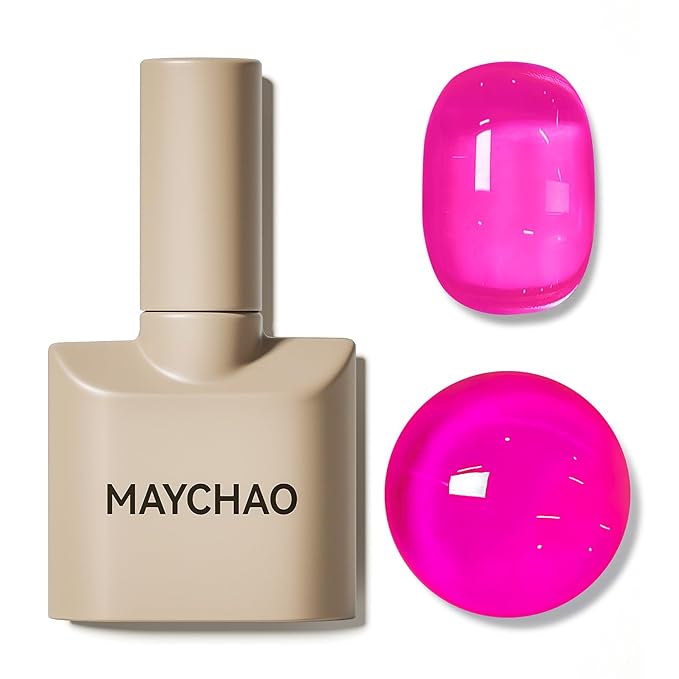 MAYCHAO 15ML Jelly Hot Pink Gel Nail Polish 1Pc Transparent Bright Pink Gel Polish Soak Off UV LED Translucent Nail Polish Nail Art Starter Manicure Salon DIY at Home, 0.5 OZ