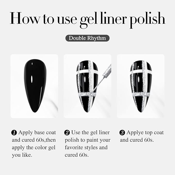 Double Rhythm 15 Ml Metallic Gel Liner Nail Art Gel Bronze Mirror Chrome Painted Drawing Stripper 3D Effect Gel Polish (Chrome Silver-L1009)