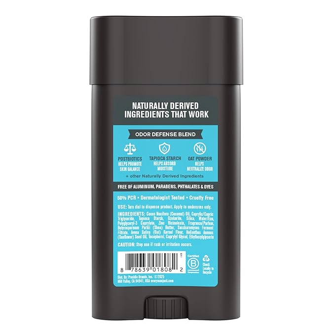 Every Man Jack Men's Pro Deodorant - 48-Hour Odor Defense Blend - Aluminum Free - Contains Postbiotics, Tapioca Starch & Oat Powder - Coconut + Vanilla Scent - 2.6 oz - 1 Pack