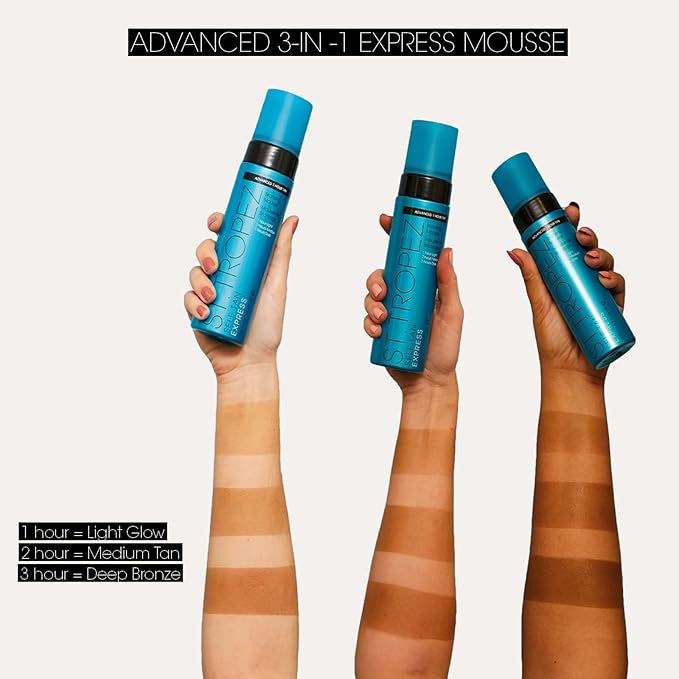 St.Tropez Express Mousse 6.7 Fl Oz with Applicator Mitt | Fast Acting Tan, Develops in 1-3 Hours | Double Sided Luxe Mitt for Streak-Free Tan | Vegan & Cruelty Free