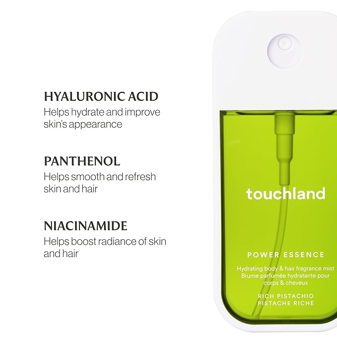 Touchland Power Essence Hydrating Body & Hair Fragrance, Rich Pistachio, 2 FL. OZ. Travel Size Body Mist