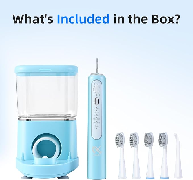 Alfelix Professional Flossing Electric Toothbrush with Water Flosser, Water Flossers for Teeth 2 in 1 Toothbrush and Water Flosser Combo, Sonic Electric Toothbrush Cordless Flossing Brush (White)
