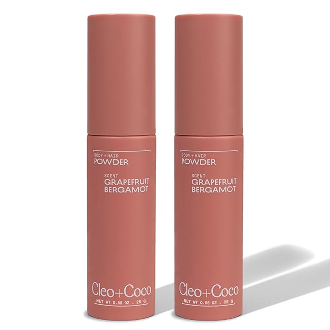 Cleo + Coco Deodorant Powder for Body & Hair, Grapefruit Bergamot (0.88 oz each), 2 Bottles, 2-in-1 Deo Powder & Dry Shampoo, Aluminum-Free, Talc-Free, Travel-Size (2 Pack, Grapefruit Bergamot)