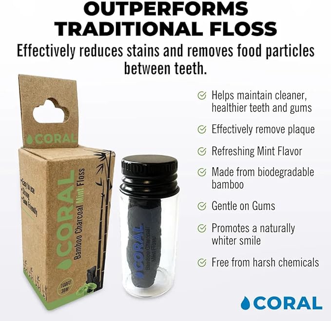 Biodegradable Bamboo Charcoal Dental Floss Natural Candelilla Wax 30M Peppermint Essential Oil Eco Friendly Biodegradable
