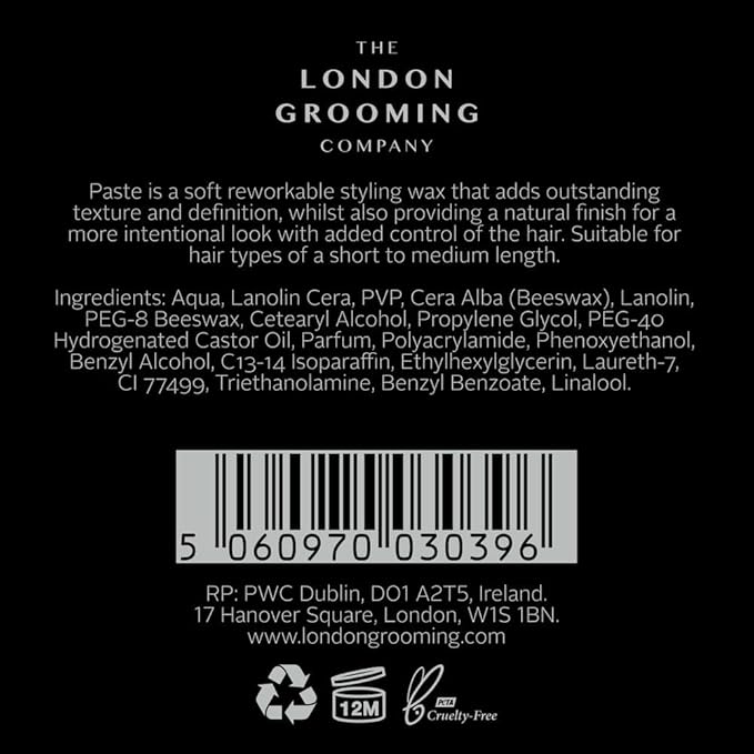 The London Grooming Company Men's Hair Paste | Flexible All-Day Hold | Natural Finish, 1.7 Fl Oz (50ml)