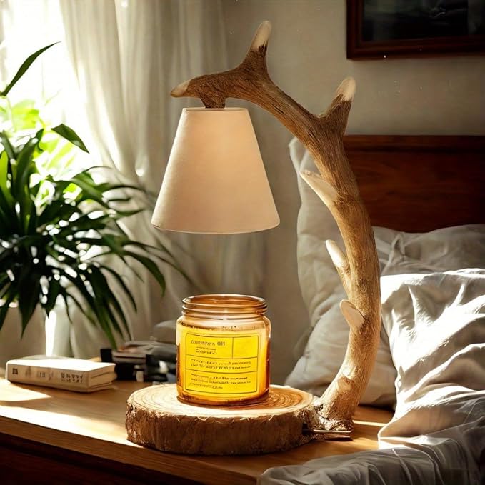 Candle Lamps,Candle Warmer Lamp with Timer Dimmer for New Home Bedroom Decoration Handcrafted with Resin Reindeer Antler Design Desktop lamp,Hand-Painted Night Desk lamp Creative Birthday Gifts