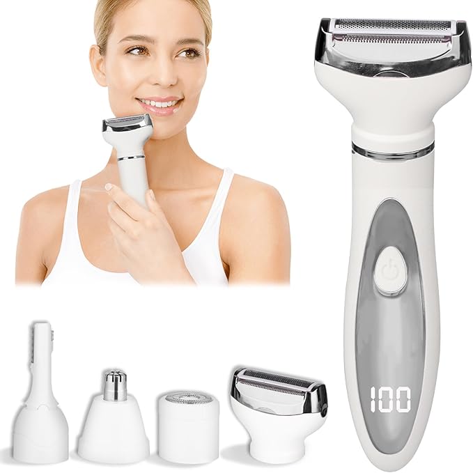 Wet & Dry Electric Razor for Women Men,4 in 1 Rechargeable Led Display Electric Shaver and Facial Hair Remover (Green Gray)