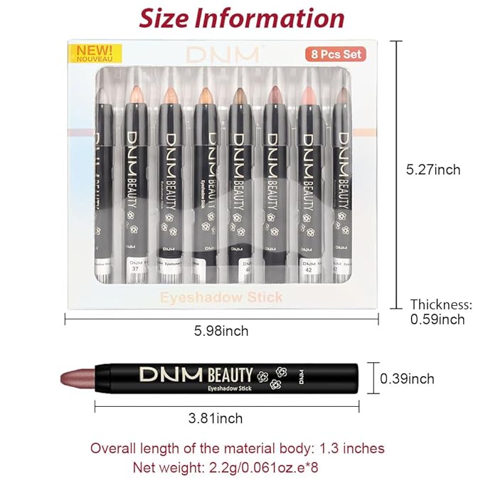 evpct 8Pcs Cream Eye Shadow Brightener Sticks Set for Eyes, Silver Champagne Golden Rose Sand Bronze Gold Orchid Pink Deep Mauve Shimmer Matte Pencil Eye shadow Crayon Applicator Stick Palette Makeup