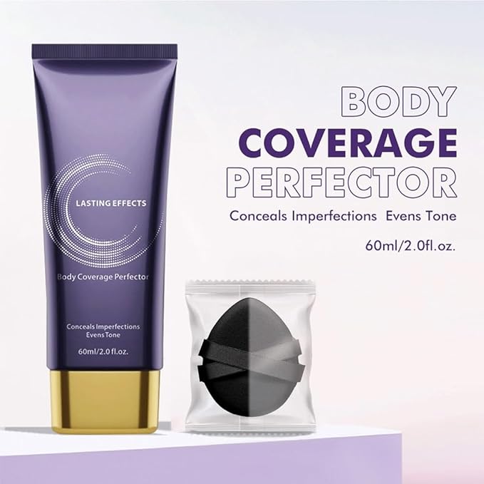 Body Makeup, Body Coverage Perfector & Complexion Perfector with Powder puff, Sweat-Resistant Transfer-Resistant Leg & Body Foundation, Tattoo Cover Up, Natural Radiant Finish,60ml-(1pc)