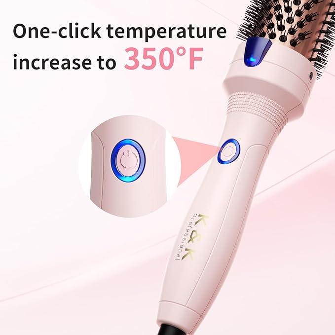 K&K 1.5 Inch Ceramic Tourmaline Ionic Curling Brush Volumizer - Hot Brush Creates Root Volume & Loose Curls, Volume Curls, Hair Styling Tool