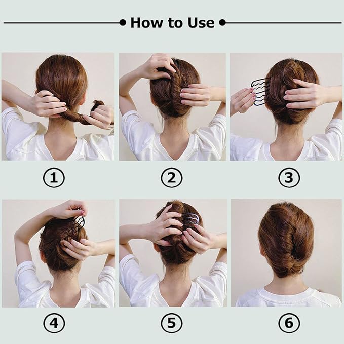 6 Piece Metal Hair Side Combs Hair Fork Clip Pins for Updo Bun, U Shape for Vintage Hairstyle Hair Accessories (Black/Silver/Gold-4 Teeth)