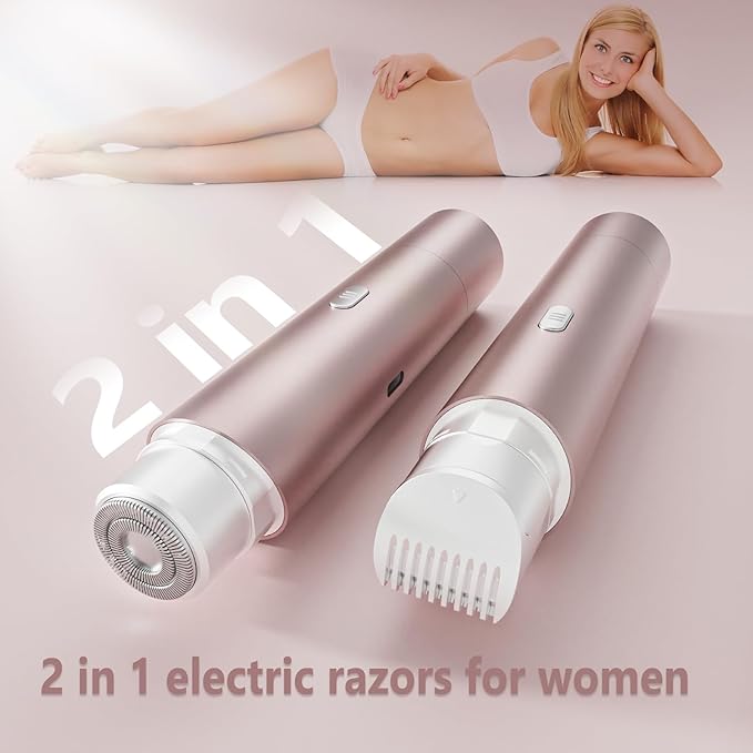 Bikini Trimmer for Women 2-in-1 Electric Shaver and Razors IPX8 Waterproof for Wet & Dry Use Painless Hair Trimmer Removal for Body, Underarms, Legs and Face for Sensitive Skin,Rose Pink