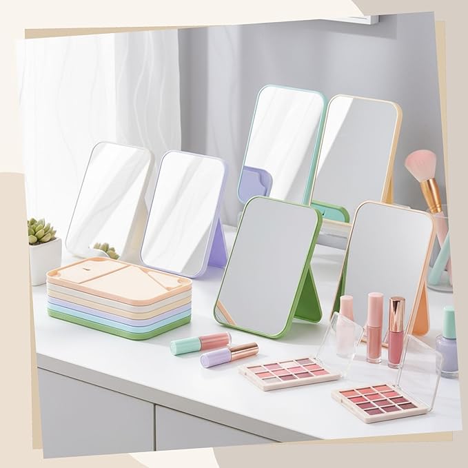 36 Pack Desktop Makeup Mirror Bulk 90° Adjustable Portable 8" Vanity Table Mirror with Stand, Folding Travel for Makeup Party Spa Party, Women, Cosmetics Personal Beauty (Light Colors)