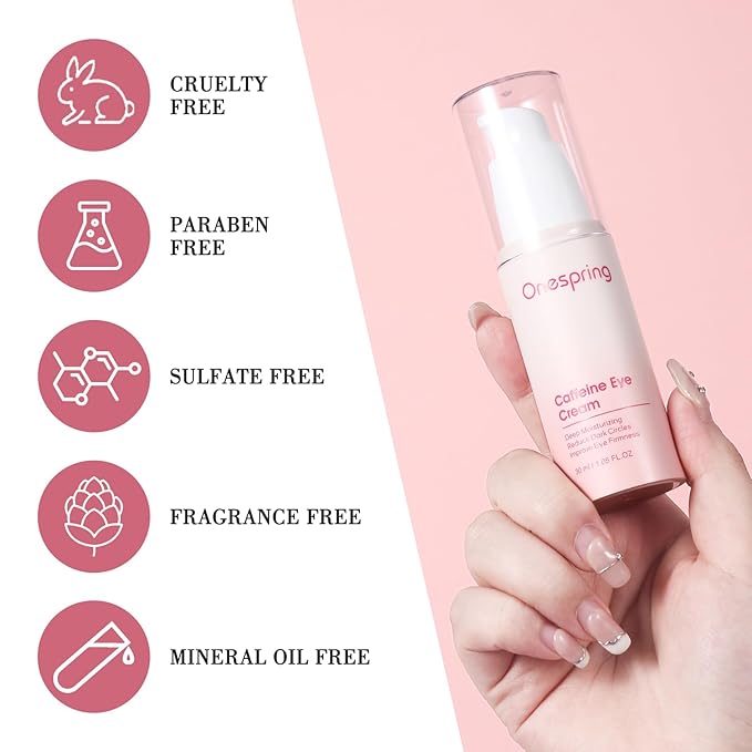 Onespring Eye Cream, Under Eye Cream with Caffeine + Hyaluronic Acid + Vitamin E, for Puffiness, Wrinkles & Fine Lines, Daily Cream for Moisturizing and Hydrating, Skin Care for Face, 1.05 Fl Oz