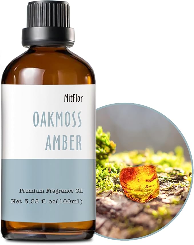 Oakmoss Amber Fragrance Oil (3.38 OZ/100ML),MitFlor Single Scented Essential Oil, Premium Fragrance Oil for Soap & Candle Making, Large Size Diffuser Oils Scent, Natural Oil for Home Fragrance & DIY