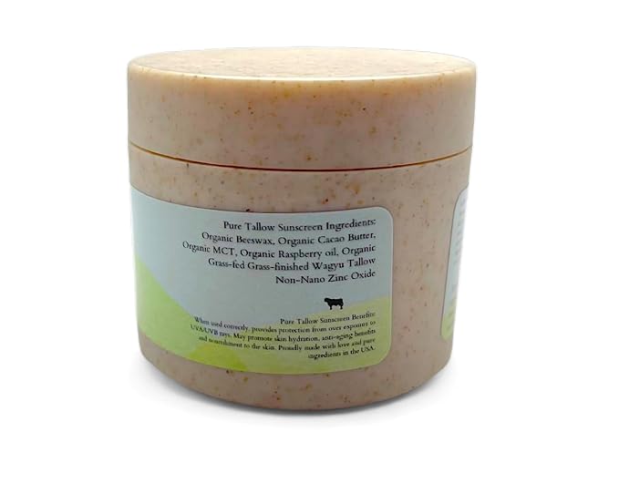 Grass Fed Tallow Sunscreen, Wagyu Tallow Skincare, Organic Tallow, Grass Finshed Tallow,Pure Render, SPF 50,Made in U.S.A