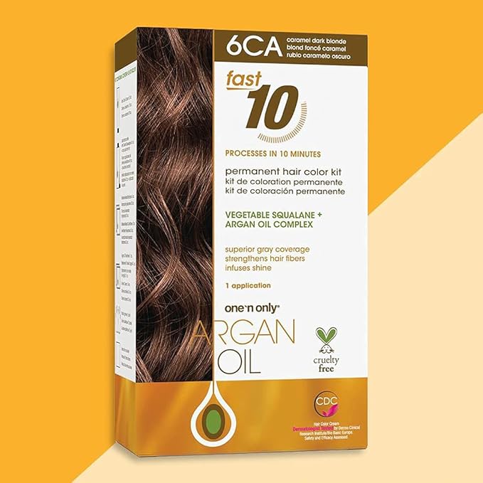 One 'N Only Fast 10 Permanent Hair Color Kit - Hair Dye for Women with Argan Oil to Maintain Moisture Balance - Advanced Micro-Pigments for Natural Tones (6CA Caramel Dark Blonde)