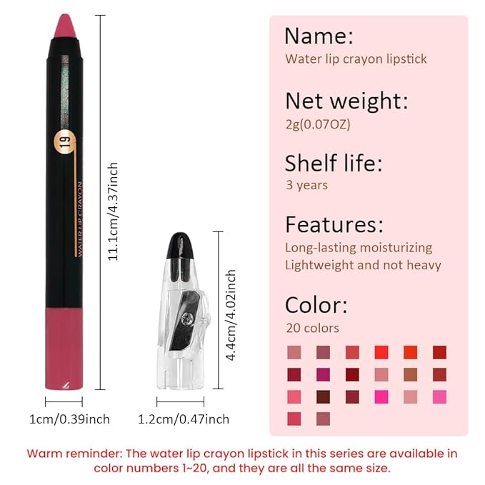 Captivating Red Crayon Matte Lipstick Lip Liner Pencil, Moisture Smooth Lipstick Pencil, With pencil sharpener Sharpenable Lip Pencil, Ultimate Lip Crayon for Women Smudgeproof Waterproof 19#