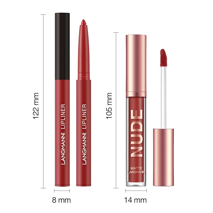 LANGMANNI 4pcs Matte Lipstick with Lipliners Durable Makeup Set,Long-Lasting Non-Stick Cup Not Fade Waterproof Pigmented Velvet Lipgloss Kit Beauty Cosmetics Makeup Gift for Girls(#2+4+6+8)