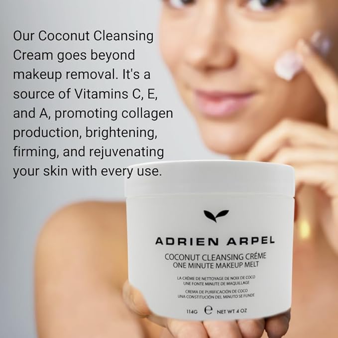 Adrien Arpel Coconut Cleansing Crème, Facial Cleanser & Makeup Remover, Balm Hydrates & Softens Sensitive, Dry & Mature Skin, 4 oz