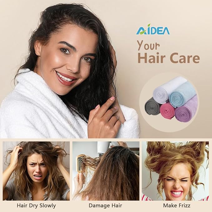 AIDEA Microfiber Hair Towel Wrap, 2 Pack Hair Turbans, Super Absorbent Quick Dry Hair Towel Wrap for All Hair Types Anti Frizz, 26"×10", Grey
