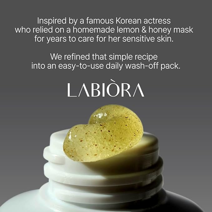 Labiora Lemon Honey Face Mask Wash-Off Pack & Scrub — 5-Minute, Exfoliating, Hydrating, Gentle for Sensitive Skin, with Manuka Honey & Lemon Extract, 3.52 oz (100 g)