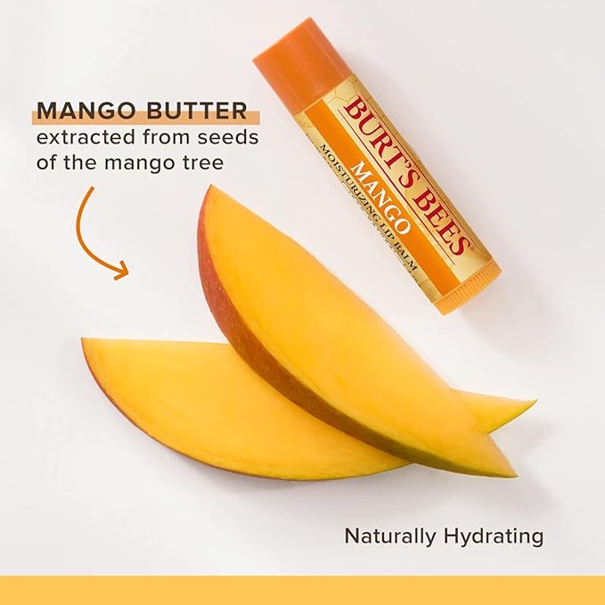 Burt's Bees Lip Balm - Mango, Lip Moisturizer With Responsibly Sourced Beeswax, Tint-Free, Natural Origin Conditioning Treatment, 2 Tubes, 0.15 oz.