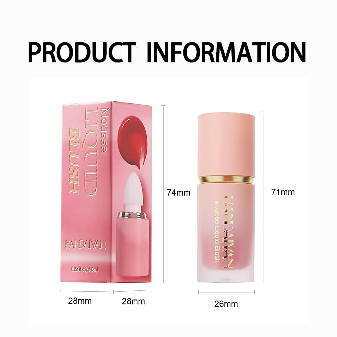 AKARY Mousse Liquid Blush, Soft Cream Makeup Blush, Cheek Tint(03#Coral)