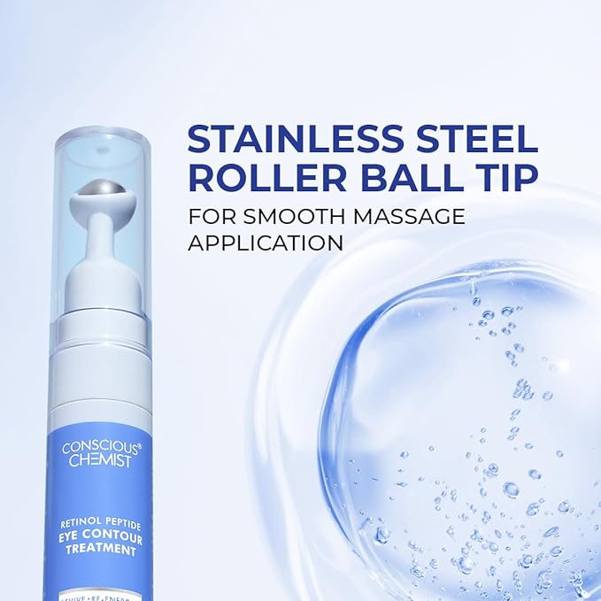Conscious Chemist® Retinol Peptide Eye Cream with Roller | Under Eye Roll-On for Dark Circles, Puffiness & Fine Lines | Eye Cream for Men & Women | 15ml