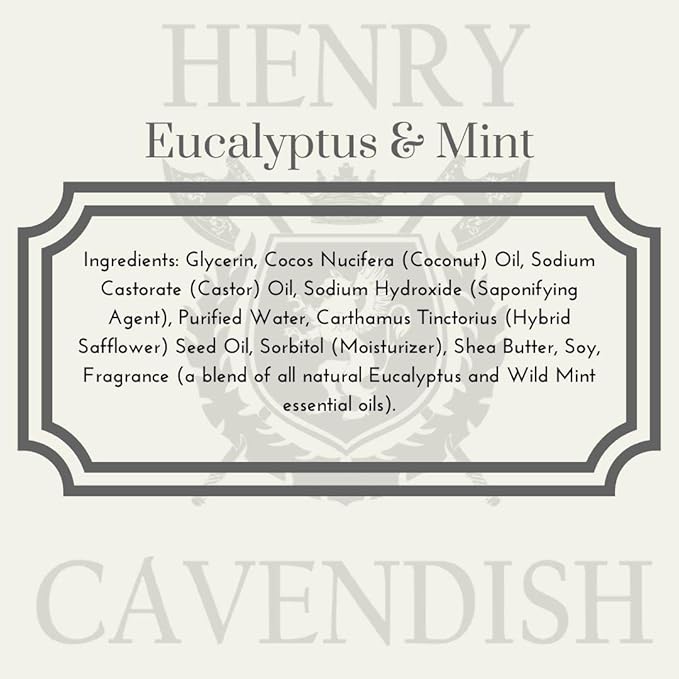 Henry Cavendish Eucalyptus Mint Shaving Soap with Shea Butter & Coconut Oil. Long Lasting 4 oz Puck Refill. Himalaya Fragrance. All Natural. Rich Lather, Smooth Shave. For Ladies and Gentlemen.