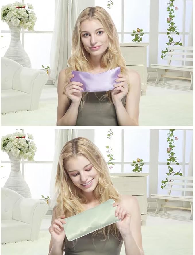SereLune Flexseed Eye Pillow, Hot or Cold Weighted Satin Eye Mask, Microwaveable Moist Heat Eye Compress, Unscented washable, perfect for Sleeping, Yoga, Migraine Relief, Pack of 2(Flexseed,Unscented)