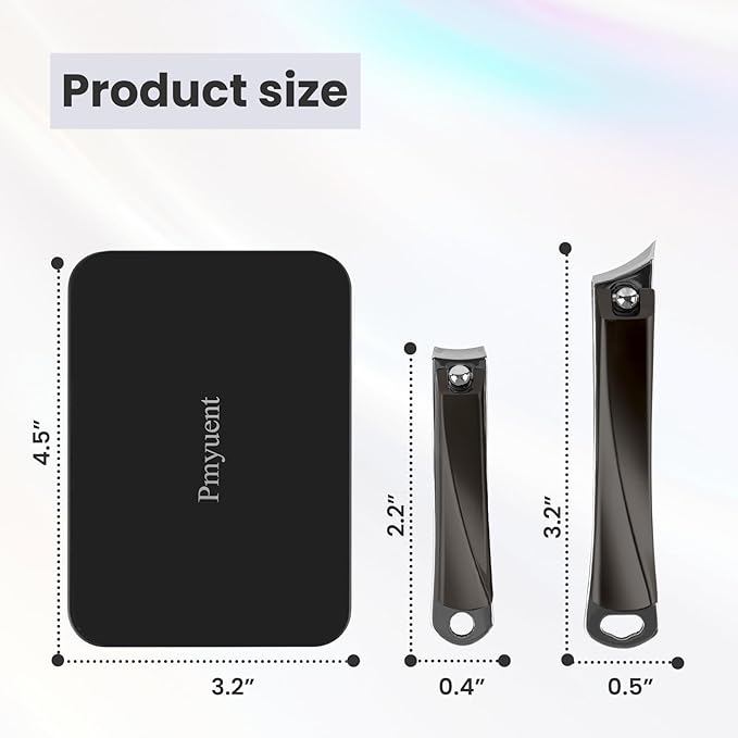 Nail Clippers Set for Ingrown & Thick Toenails, Ultra Sharp Stainless Steel Angled Toe Nail Clipper, Professional Grooming Tool for Men & Adult (Black)
