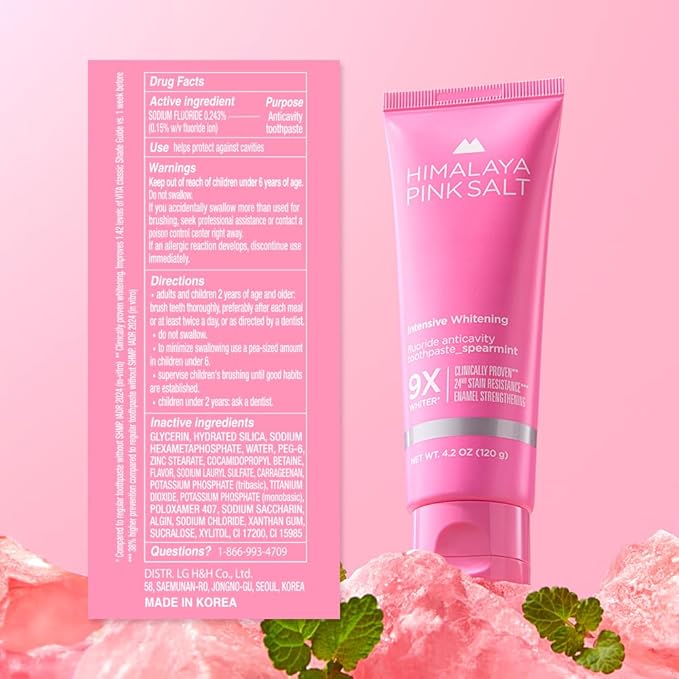 HIMALAYA PINKSALT Intensive Whitening Toothpaste - Teeth Whitening, Deep Stain Remover with Fluoride, Appropriate for Sensitive Teeth, Peroxide Free, Pink Toothpaste - Spearmint, 4.2 oz (Pack of 3)