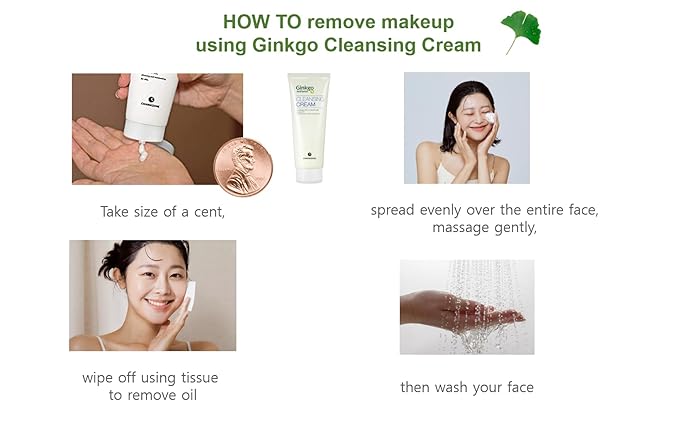 CHARMZONE Ginkgo Natural Cleansing Cream Makeup Remover, Deep Facial Cleanser for All Skin Types, Gentle Hydrating Korean Cleanser with Ginkgo Leaf Extract, Non-Greasy Rinse-Off, 7.06 oz K-Beauty
