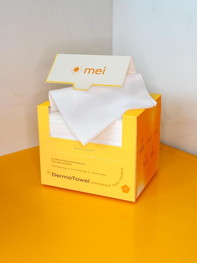 Mei Apothecary XL DermaTowel Disposable Face Towels, 50 Count Facial Cloths for Washing Face & Makeup Removal, 10x12"