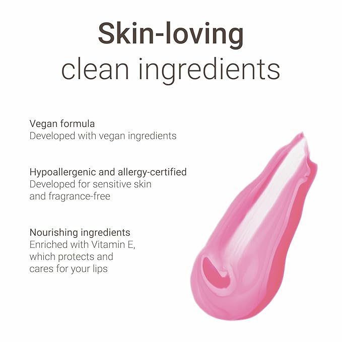 Lipglace - Pinky Promise - Hypoallergenic Vegan Lip Gloss - Fragrance Free & Allergy Certified Non-Sticky & Moisturizing Lipgloss Pink - Anti-Aging Hydrating Lipgloss