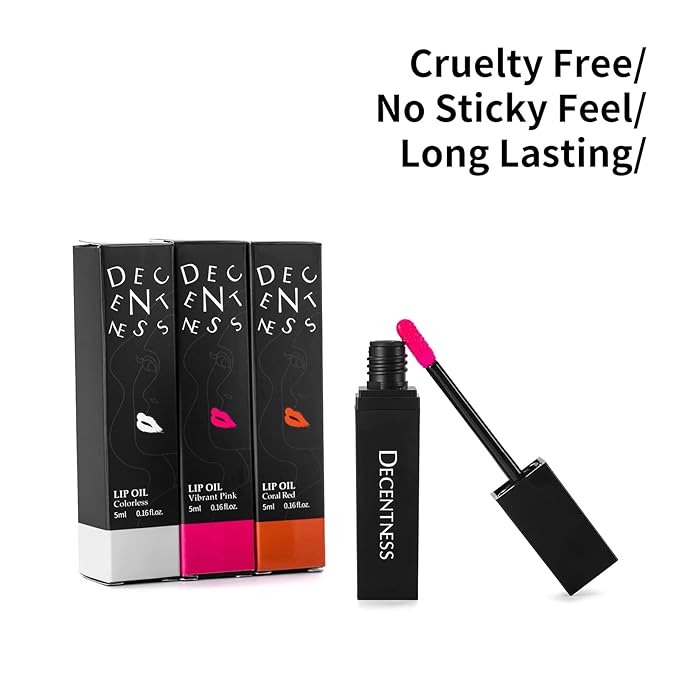 Lip Gloss Oil Set,3 Colors Hydrating Lip Oil,Long lasting Non-sticky,Nourishing Tinted Lip Plumper Gloss (Transparent, Bright pink, Coral red)