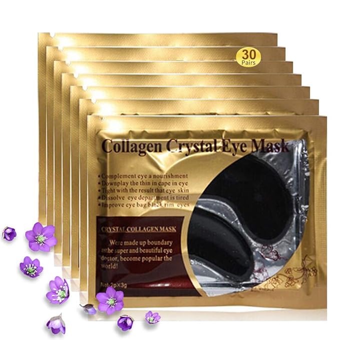 Felico Eye Mask, 30 Pairs Collagen Under Eye Patches, Black Crystal Eye Gel Pads for Reducing Dark Circles, Lighten Wrinkles Anti-Aging Moisturizing, Fine Lines Eye Bags Puffiness Women Men