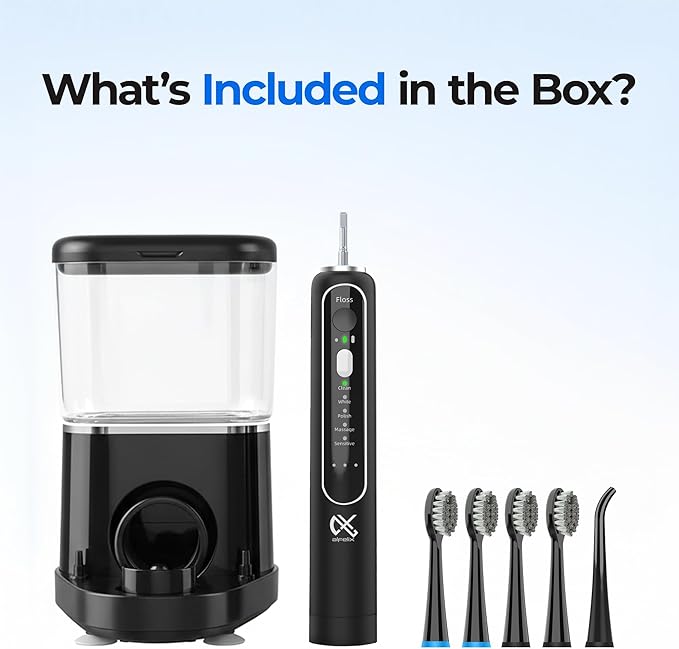 Alfelix Professional Flossing Electric Toothbrush with Water Flosser, 2 in 1 Toothbrush and Water Flosser Combo, Sonic Electric Toothbrush Cordless Flossing Brush (Black)