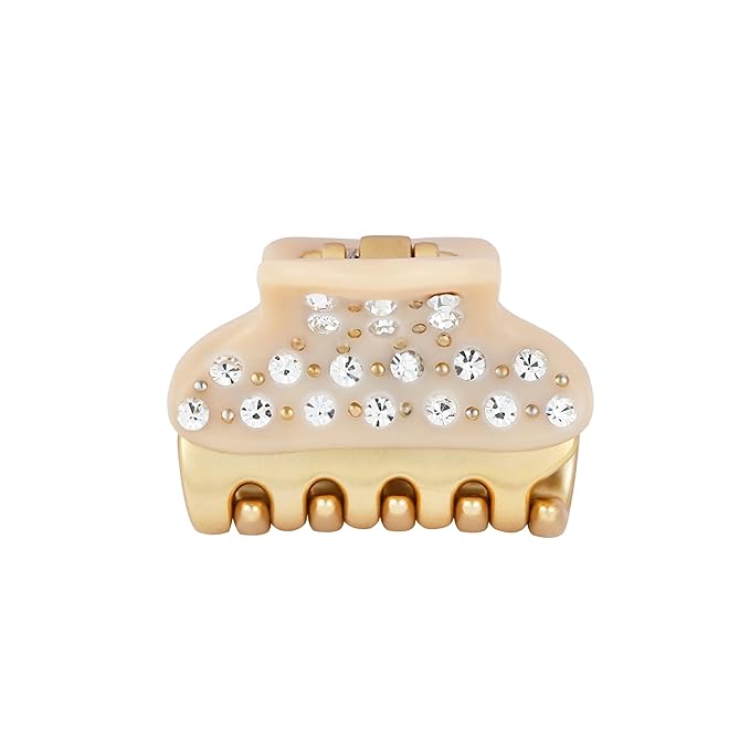 1.2" Mini Clover Claw Clips for Girls Kids - 18K Gold Plated Small Beige Hair Clips for Side Bangs & Braids, Rhinestone Hair Accessories for Fine Hair, Cute Birthday Gift for Daughter